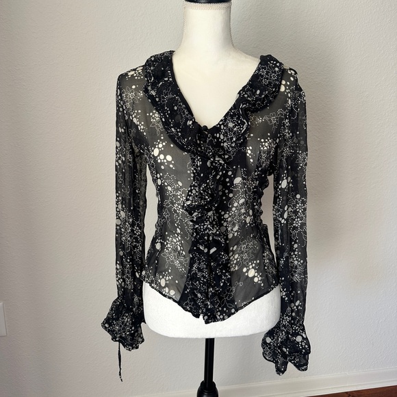 Anne Fontaine Tops - Anne Fontaine Black Sheer Blouse with Pattern